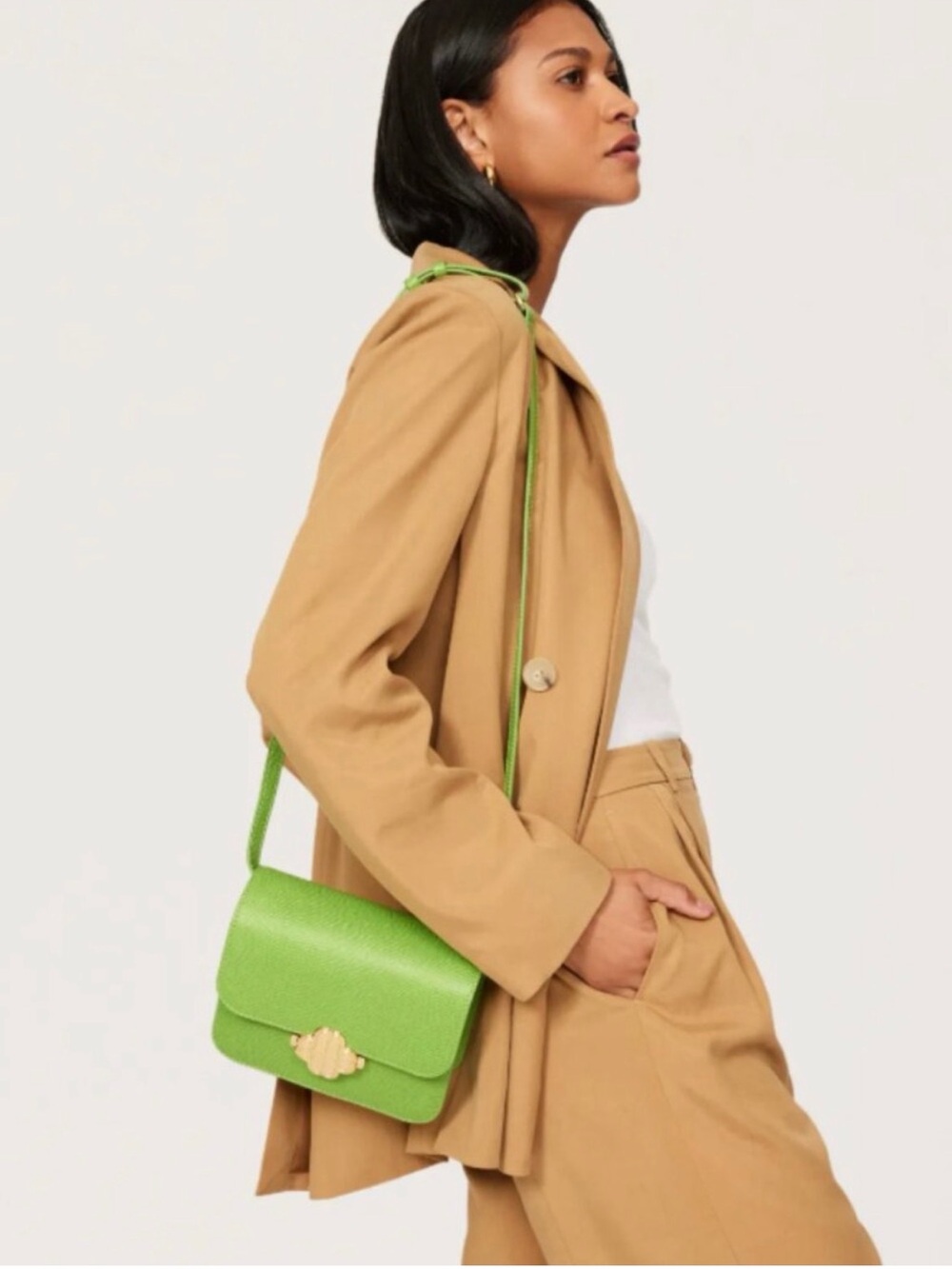 Maje Lizard Clover Bag Crossbody Shoulder Bag Gold Hardware Bright Green New